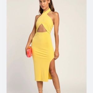 Lulus yellow cross neck midi dress